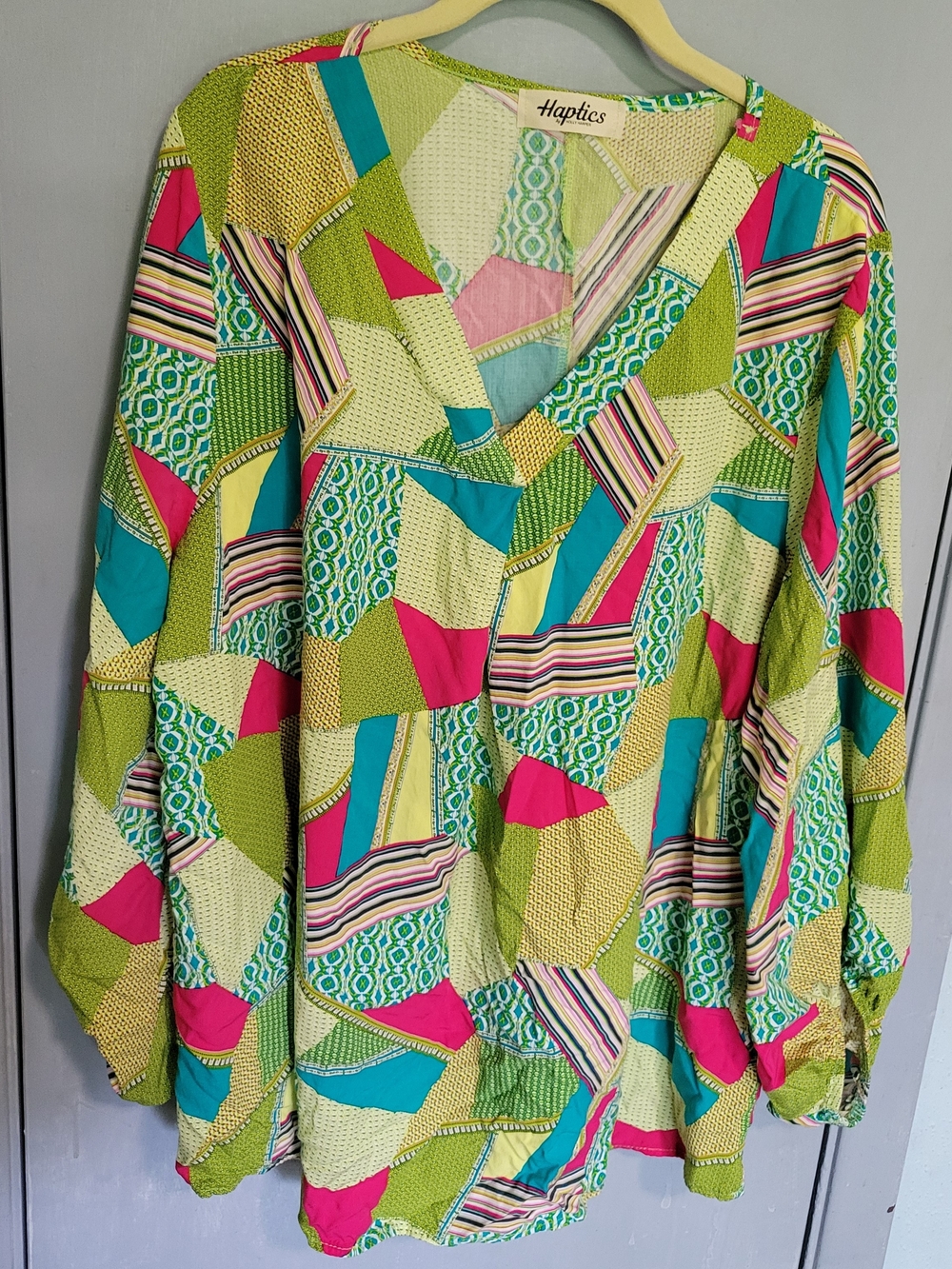 Haptics Women's Patchwork Print V-Neck Tunic in Green